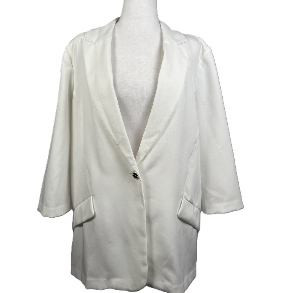 Carol Wren White Chic Tailored Blazer Size XL with Gold button - Picture 2 of 7